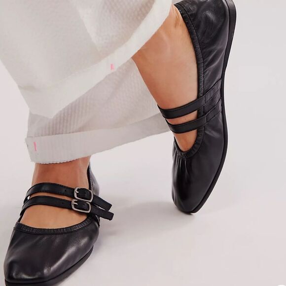 Free People Gemini Black Soft Leather Flats New!